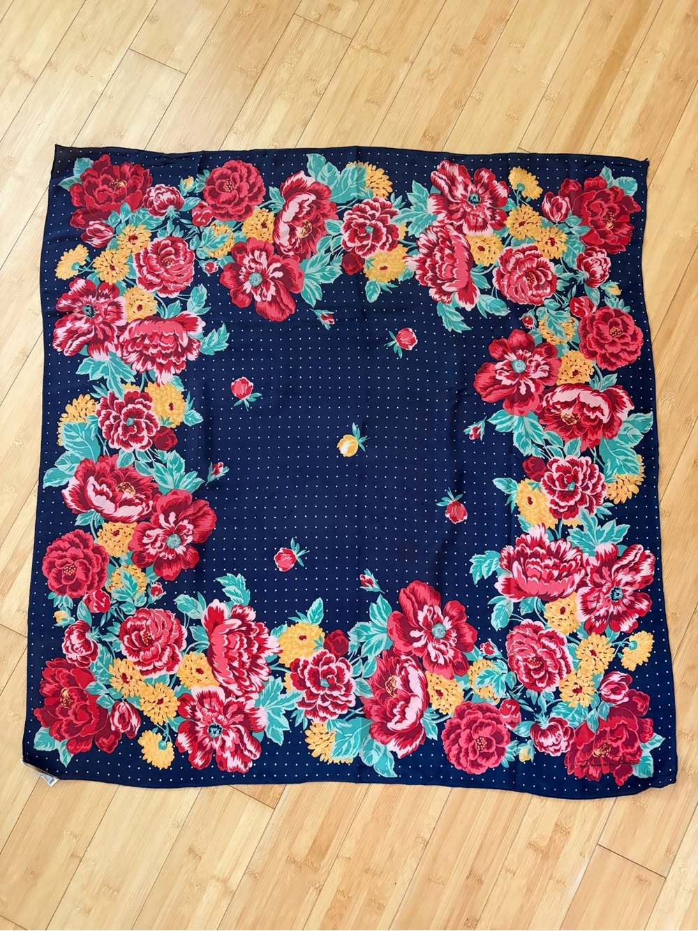 Vintage Oscar de la Renta Silk Scarf with Red & Yellow Roses